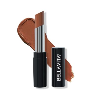 BellaVita Comfort Matte Priming Lipstick, Intense Colour, Creamy Matte Finish, Intense Moisturisation, Smooth Glide, Advance Color Locking Technology, Talc Free, Toffee Nude, 3.5 gm