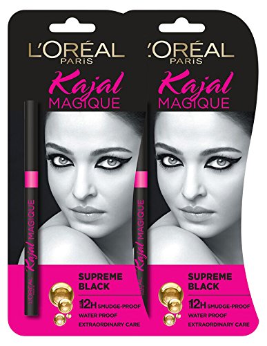 L'OREAL PARIS Magique Kajal Pencil, Black, 0.35G (Pack Of 2) Matte Finish