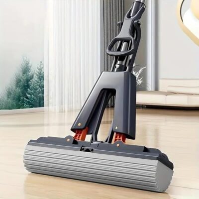 KRLZ PVA Sponge Mops for Floor Cleaning Squeeze with 60" Long Handle, Self Wringing Mop with 15" Head for Kitchen Bathroom Tiles, Sponge Mops for Floor Cleaning with Wringer