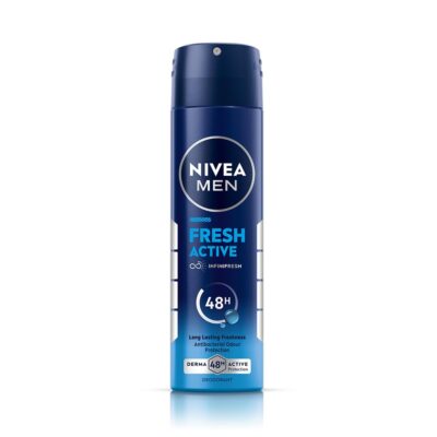 NIVEA Men Fresh Active Deodorant Spray, 150ml | 48 H Active Odour Protection | Long Lasting Smell Deo | Marine Fresh, Lemon and Sandalwood Fragrance | Dermatologically Approved | 150ml