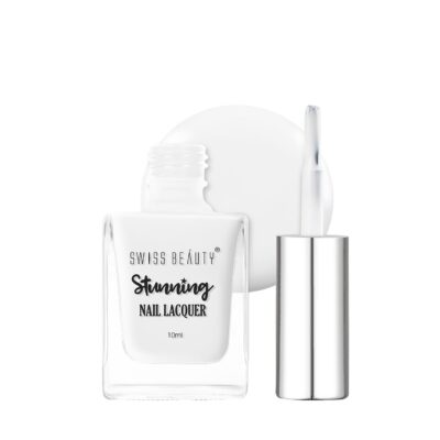 SWISS BEAUTY Stunning Matte Finish Nail Lacquer | Chip Resistant, Quick Drying Nail Paint | Highly Pigmented With High Shine Nail Polish | Shade - Glam White, 10ml