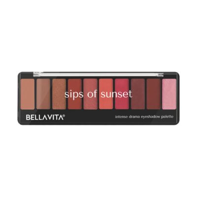 BELLAVITA Intense Drama Eyeshadow Palette | 10 Blendable Shades | Matte, Shimmer & Satin Finishes | Long-Wear, Crease-Proof, Smudge-Resistant | Lightweight & Buildable | Sips of Sunset | 10g