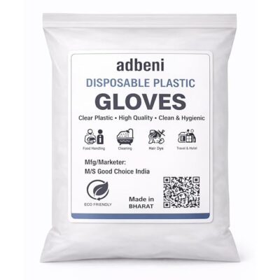 Adbeni Disposable Hand Gloves | Transparent & Waterproof | Premium | Clear Plastic PE for Kitchen, Food Handling, Cleaning, Hair Dye, Salon, Multipurpose Use | Powder-Free | Pack of 100 Pcs