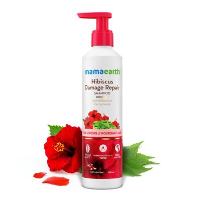 Mamaearth Hibiscus Damage Repair Shampoo With Curry Leaves for Strong & Nourished Hair - 250ml | For Dry & Frizzy, Smoother, Shinier Hair | Suitable for All Types