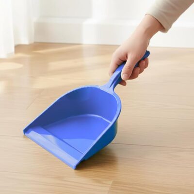 Plastic Dustpan with Ergonomic Handle, Deep Capacity, 33 cm Length, 23 cm Wide Mouth, Storage Hole - Blue