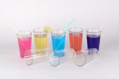 SORATH Striped Design Plastic Unbreakable Glass Drinkware, Home Kitchen Drinking for Water, Milk, Juice, Cocktails, Milkshakes, Soda (White, Pack of 8)