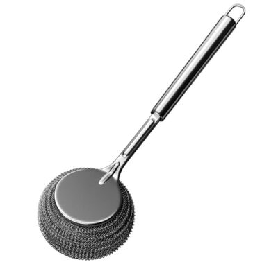 Stainless Steel Long Handle Scrubber – Heavy Duty Wire Mesh Cleaning Brush for Utensils, Pots, Pans & Wok – Rustproof & Durable Kitchen Cleaning Tool