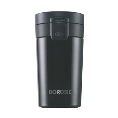 Borosil Hydra Coffeemate 260 ml Travel Mug is a double-wall vacuum insulated stainless steel mug that keeps drinks hot for 8 hours and cold for 14 hours.