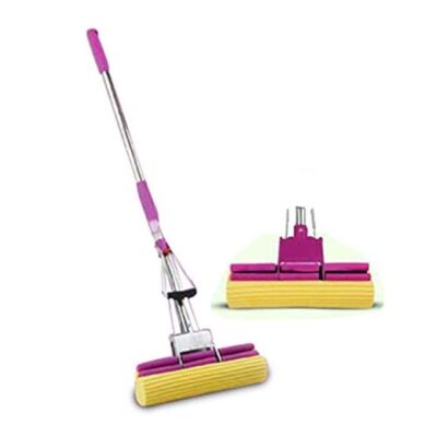 Super Absorbent PVA Steel Mop with Squeezing Technology & Adjustable Aluminium Handle, Pink, 101.6 x 7 x 114 cm, Tile & Linoleum