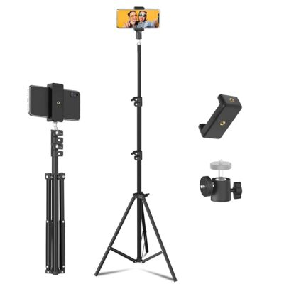 Tygot Lightweight & Portable 7 Feet (84 Inch) Long Tripod Stand with Adjustable Mobile Clip Holder for All Mobiles & Cameras (Black)