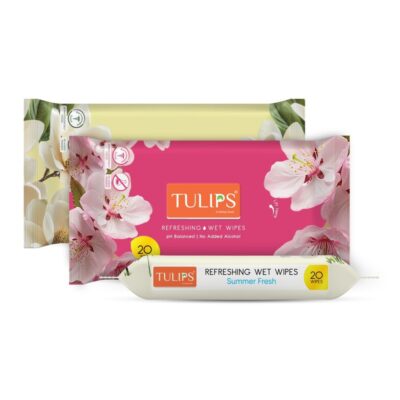 Tulips Refreshing/Facial Wet Wipes/Makeup Remover Wipes/Face Cleansing Wipes With 3 Different Fragrances- Pack of 3 (20 Wipes Each) (Japanese Cherry/Magnolia & Summer Fresh