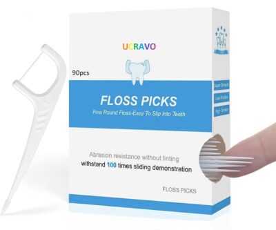 UCRAVO 90PCS 3 In 1 Dental Floss Picks, Plastic Tooth Floss Picks Interdental Floss Sticks Dental Floss Toothpick Triple Clean Floss Picks Teeth Cleaning Flossing Stick Disposable Flossers Teeth Stick