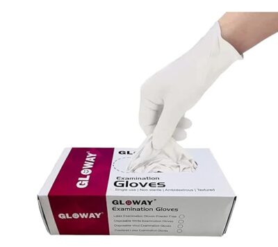 Gloway Latex Disposable Medical Examination Hand Gloves | Comfortable, Durable, Non-Sterile, Ambidextrous, Single-Use | Ideal for Clinics, Hospitals, and Labs - White_Pack of 100 (Medium)