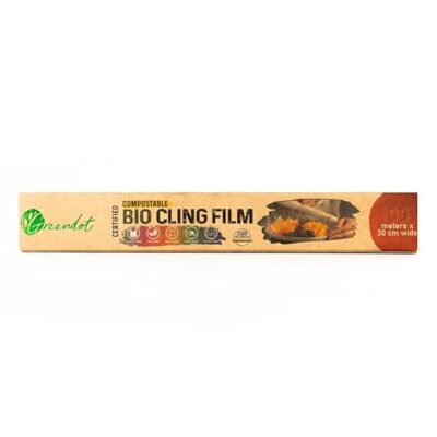 GREENDOT BIOPAK Biodegradable & Compostable Bio Cling Film Wrap (100m x 30cm), Made from Corn Starch, Ideal for Food Storage & Packing, Plastic-Free, BPA-Free, Food-Safe Multipurpose Food Cling Film