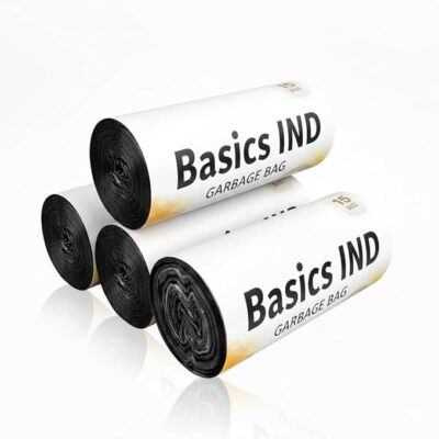 Basic Ind Heavy Duty Garbage Bags | Tear-Resistant Trash Bin Liners | 15 Bags (4 Rolls) | Fits Standard Kitchen & Home Dustbins | Strong Leak-Proof Plastic | 24 X 30 Inches | Black (Large)