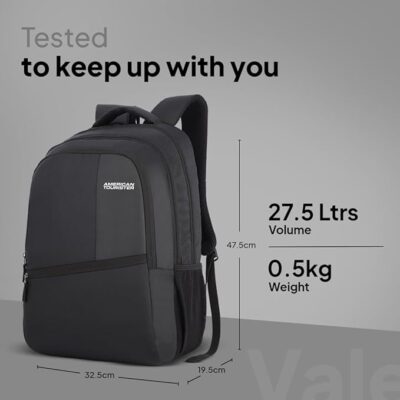 American Touristed Valex Laptop Backpack, 28L & 17" Inch Laptop Compartment, front organizer, bottle holder Backpack Bag for Man and Women, Black