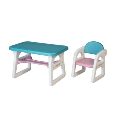 Supreme Furniture Bambino Plastic Kids Chair & Table Set | Waterproof Foldable Study Table and Chair with Open Play Space | Ideal for Study & Fun Activities | Outdoor (White/P. Blue/Pink, DIY)