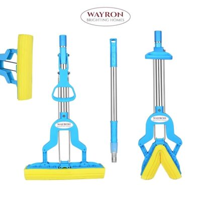 Wayron Heavy Duty Stainless Steel Sponge Mop | Super Absorbent PVA Butterfly Floor Cleaning Mop | Durable Roller Squeeze for Home, Kitchen & Bathroom