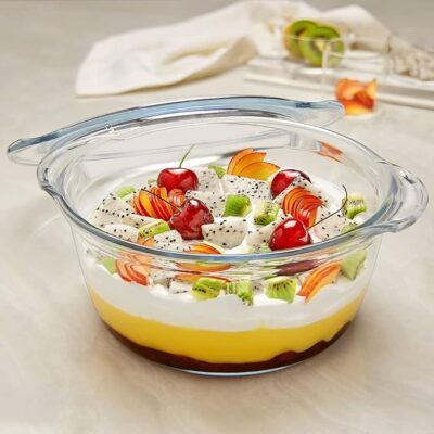 Borosil Casserole with Lid | Borosilicate Glass Bakeware & Serve ware Bowl | Microwave, Dishwasher & Oven Safe Multipurpose Bowl for Mixing Dough, Salad, Batter (2.5L)