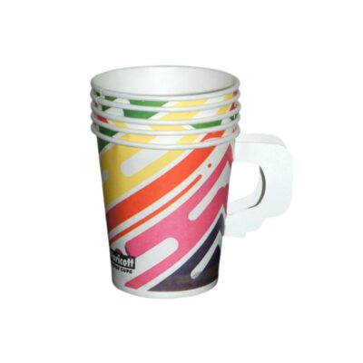 Paper Cups with Handle Suitable for Coffee, Tea, Cold Drinks | Disposable and Multi-Coloured (100% Biodegradable and Eco Friendly) (200ml (50 pcs.))