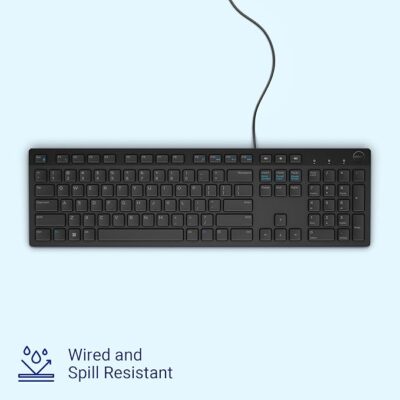 Dell KB216 Wired Multimedia Keyboard - Full-Size Layout with USB Interface, Chiclet Keys, Spill Resistance with 3 Indicator Lights| Plug and Play| Hot Keys: Volume, Mute, Play/Pause, Backward, Forward