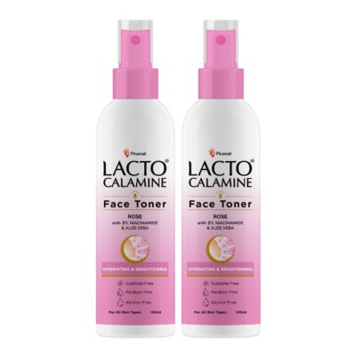 Lacto Calamine Rose Water Toner For Glowing Skin|120ml Each- Pack of 2| Gulab Jal Face Toner|Rosewater- Aloe Vera & 2% Niacinamide| Cleanses, Hydrates & Moisturises Skin|No Sulphate,Alcohol & Parabens