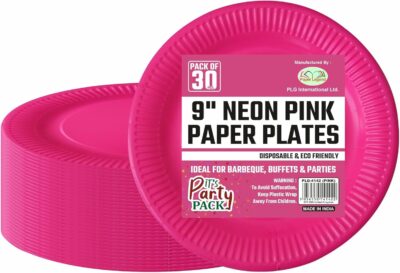 Pack of 30 – Round Paper Plates | 9 Inch Disposable Paper Plates | Pink Paper Plate Eco-Friendly Plates for Birthday Parties, Picnics, BBQs & Events, Wedding, Cakes, Dessert, Snack, Fruits