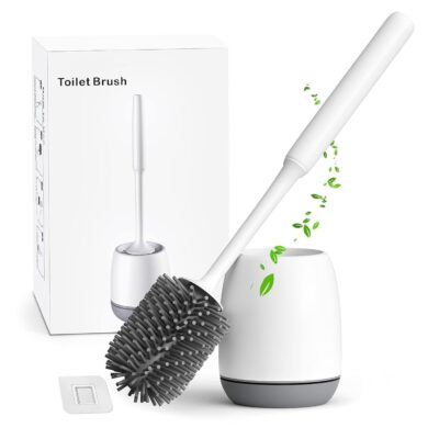 CUBIZ Silicone Toilet Brush with Quick Drying Stand and Leak-Proof Base, Toilet Brush Silicone Clean Without Dead Corners, Toilet Brush Holder Wall Mounted & Standing