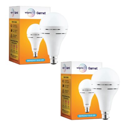Wipro Garnet 25w LED Emergency Bulb | Cool Day White (6500K) | B22 | Inverter Bulb for Home | Upto 10 Hours Back up with dimmable Modes | Li-ion Battery | Over Charging Protection | Pack of 2