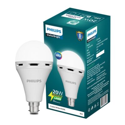 PHILIPS 20W Emergency Bulb|Rechargeable Emergency Bulb for Power Cuts|Backup : upto 3hrs,Crystal White,Pack of 1, b22d, LED