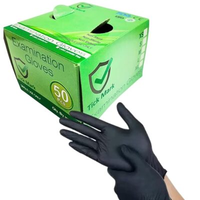 Black Nitrile Examination Gloves, for Medical, Food Services, Saloon & Spa Uses, 50 Pieces, Large Size