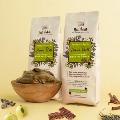Nat Habit - Fresh Ready To Apply Henna Paste, Pre-Soaked in Black Tea and Herbs,100% Natural Rajasthani Henna, Imparts Rich Brown Shade (Pack of 2 x 220g)