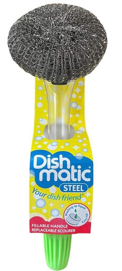 Dish Matic Fillable Dish Wand Brush with Handle for Dishwashing | Soap Dispensing Steel Scrubber for Utensils | Fillable and Refillable Dishwashing Tool with Stainless Steel Scrub (1)