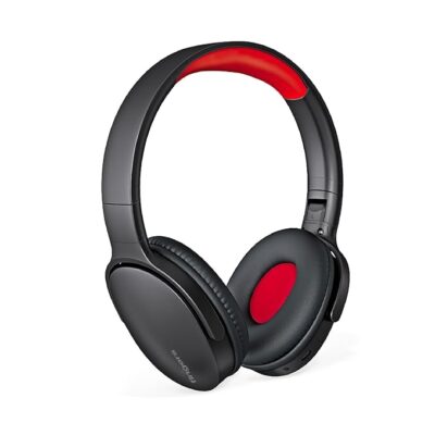 FINGERS Rock-n-Roll H6 Bluetooth Headphones | 12 Hrs Playtime, 40mm Drivers, Soft Leatherette Cushions, Foldable Design, FM Radio, MicroSD & AUX Support, Built-in Mic (Soft Black + Rich Red)