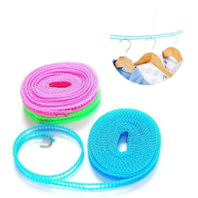 ALOUD CREATIONS 2Pc - 5 Meters Windproof Anti-Slip Clothes Washing Line | Drying Nylon Rope With Hooks for Hanging