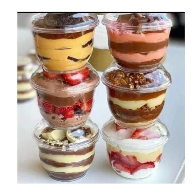 Alpha Basics Acrylic 160ml PL Dessert Pudding Cups (Pack of 10) with Lid Mousse Party Small Bowls, Transparent