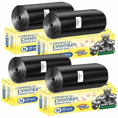 Crystal Plastic Premium Garbage Bags Black (Jasmine Fragrance) Scented- 19 X 21|Medium |120 Count | 30 Pcs/Roll (Pack Of 4)