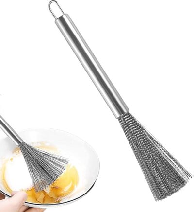 Flexible Steel Wire Cleaning Brush with Long Non-Slip Handle, Heavy-Duty Dish Scrubber for Kitchen Utensils, Pots, Pans, Woks - Stainless Steel Scrubber Brush for Kitchen Use