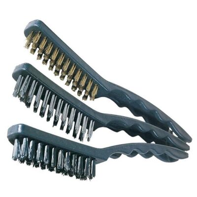 AASONS Wire Brush Assorted Set of 3, Brass/Nylon/Stainless Steel Bristles Household Cleaning Brush for Stove Burner Tiles Taps, PVC Handle, Angled Head to Reach Difficult Spaces (Big)