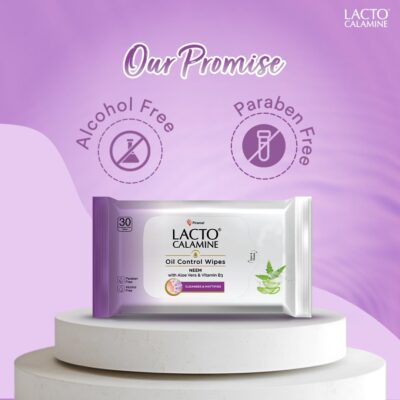 Lacto Calamine Oil Control Face Wipes 30N each- Pack of 2 | Makeup Remover Wipes | Wet Tissue for Face With Neem, Aloe Vera & Niacinamide | Wet Wipes for Women & Men | Pararben & Alcohol Free