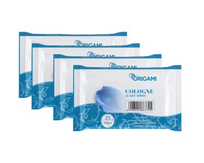 Origami Wet Wipes/Wet Tissue/Wet Facial Tissue - 15 x 20 cm - 25 Pulls Per Pack - Pack of 4-100 Wipes - Cologne