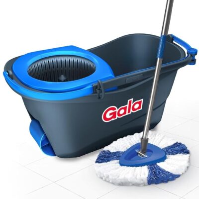 Gala Turbo Spin Mop Removes over 99% bacteria, Triangular head & Easy big wheel with 2 Refills,Floor Cleaning Mop stick with Bucket, pocha for floor cleaning, Mopping Set (Grey and blue), 4 Pcs