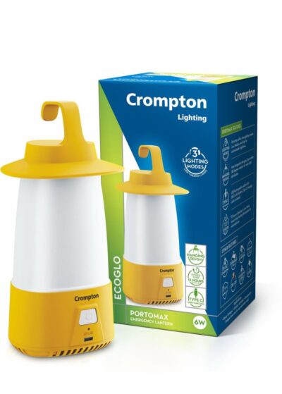 Crompton Portomax Emergency Lantern, 6W, Yellow and White, 3 Lighting Modes, Type C Charging, 13 Hours Battery Life