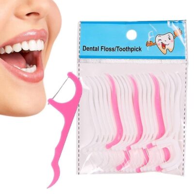 3 in 1 Tooth Cleaning Fresh Toothpick Cleaners,Oral Care Plastic Disposable Teeth Flossing Thread Toothpicks Stick Set for Fresh, Healthy and Breath Gums (2 Pack of 20 Toothpicks)