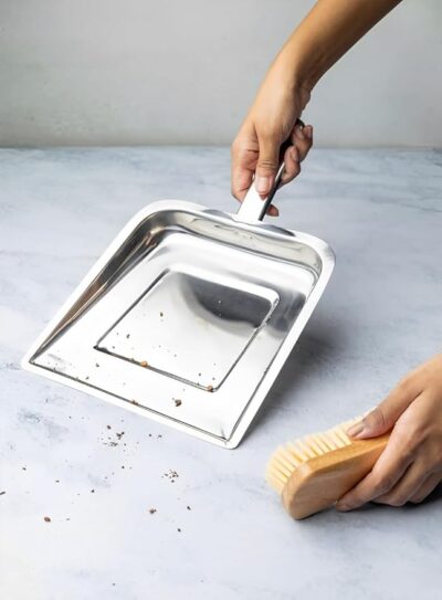 Puno Heavy-Duty Stainless-Steel Dustpan for Floor Cleaning | Rustproof Metal Dust Collector with Handle for Home & Commercial Use
