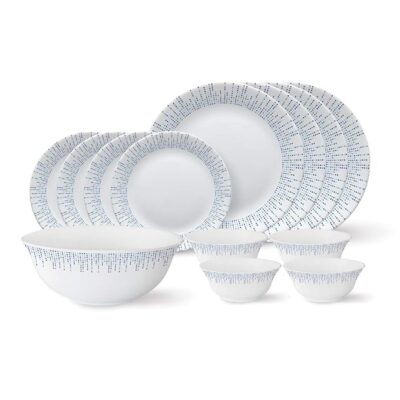 Larah By Borosil - Tiara Series, Pulse, 13 Pcs, Opalware Dinner Set, White