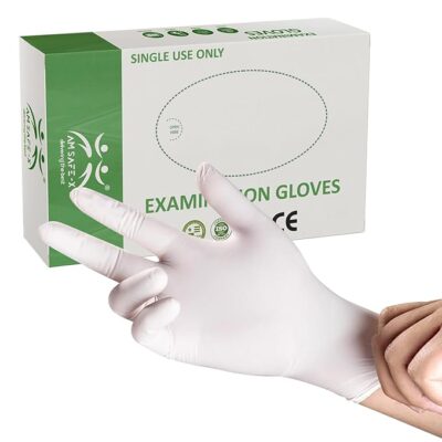 AM Safe x Latex Gloves | White | Food handling | CE Approved | Non Sterile | Examination | All-Purpose | Powdered | Cleaning |Examination Gloves |40 pcs Medium