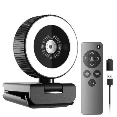 TECHNOVIEW Web Camera 2k Ultra HD Lens with Microphone USB Web Cam for Laptop Pc with Ring Light and Remote Control, Dual Mic, 8X Digital Zoom, Privacy Cover Web Cameras for Desktop