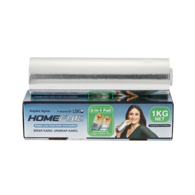 2-in-1 Paper & Silver Converted Aluminum Foil (1 KG Net) for Food Packing | Keeps Food Fresh | Ideal for Food Wrapping, Packing, Storing and Serving | 62.13 Meter Net Guaranteed Length