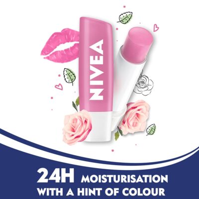 NIVEA Soft Rose Shine 4.8g Lip Balm|24 H Melt in Moisture Formula|Natural Oils|Glossy Finish,4.8 g (Pack of 1)